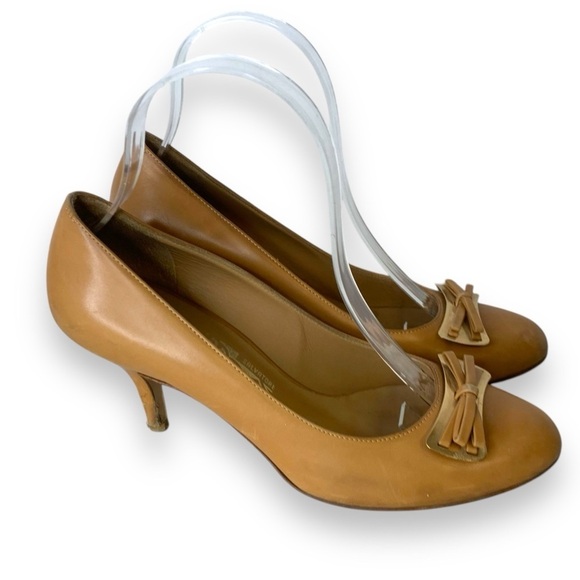 Salvatore Ferragamo Tan Brown Nude Bow Tie Front Party Pumps Heels Size 7 - Picture 1 of 16